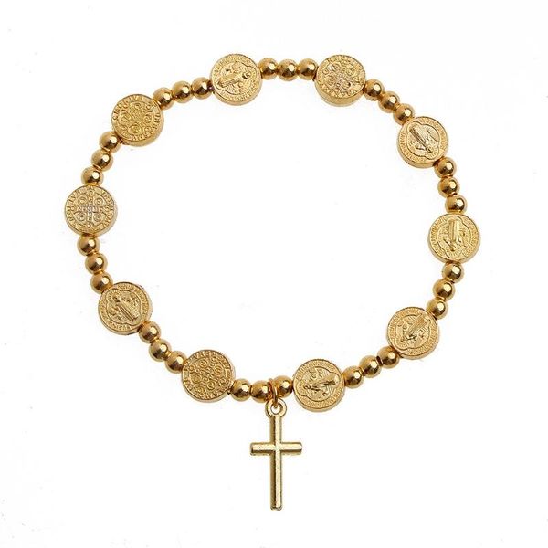 Bracelets porte-bonheur croix chapelet perles Bracelet Vintage alliage doré jésus Christ Crucifix pour hommes femmes noël mariage