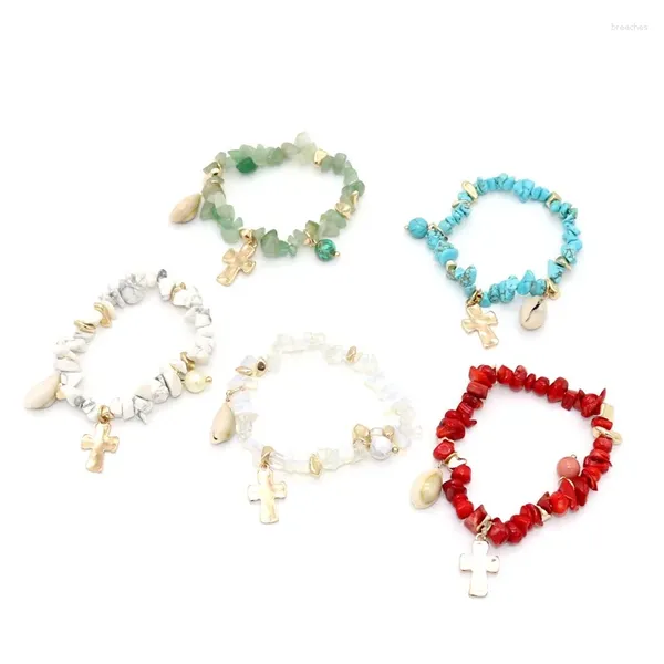 Pulseras con dijes Pulsera de concha cruzada para mujer Venta de playa de piedra semipreciosa