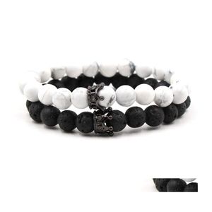 Bedelarmbanden kroonpange 8 mm zwarte lava rotssteen olie diffuser armband voor koppels mode accessoires q60fz drop levering jood dhugk