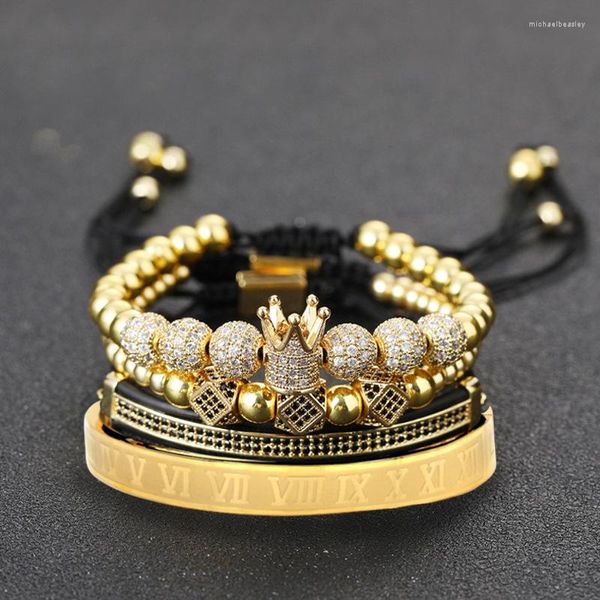 Pulseras con dijes Crown King Pulsera Brazalete de lujo CZ Beads Zircon Moda de punto para hombres Mujeres Regalos de joyería