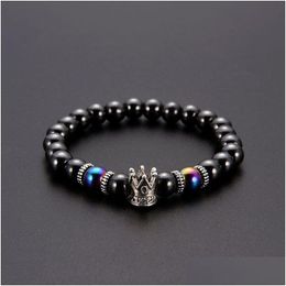 Bracelets De Charme Couronne Magnétique Hématite Bracelet Ancien Sier Perles Noires Femmes Hommes Bijoux De Mode Volonté Et Drop Delivery Dh3Yf