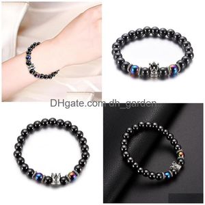 Charm Armbanden Kroon Magnetische Hematiet Armband Oude Sier Zwarte Kralen Vrouwen Heren Mode-sieraden Zal En Drop Levering Dhlj3