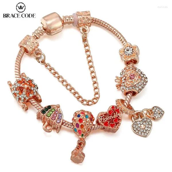 Bracelets de charme couronne.Peach Heart Friend Letter Perles Bracelet en or rose pour femmes Bricolage Charmes Bijoux Boutique Brand Ventes directes Ventes directes