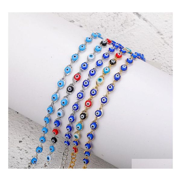 Bracelets de charme Bracelet de perles de cristal Bracelets émail or mauvais œil bleu pour les femmes chanceux yeux turcs bijoux cadeaux livraison directe Dhxez