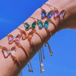 Bracelets de charme Bracelet papillon en verre cristal réglable Y2K rétro esthétique Kawaii cadeau d'amitié pour ses bijoux colorés 2984