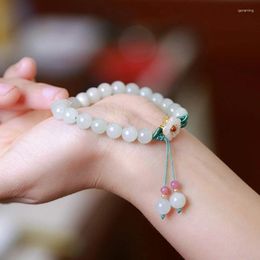 Bracelets de charme Bracelet de jade rond Bracelet rétro National Style Braid Corde Small Peach Blossom Bangle pour les femmes filles xxfb