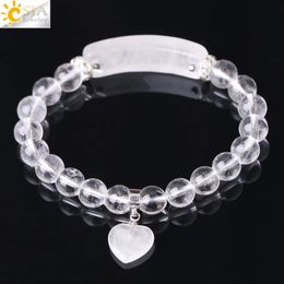 Bedelarmbanden CSJA Reiki Boho Natuurlijke Edelsteen Wit Bergkristal Bergkristal Armband voor Mannen Vrouwen Minnaar Hart Hanger Chakra Sieraden F277 231124