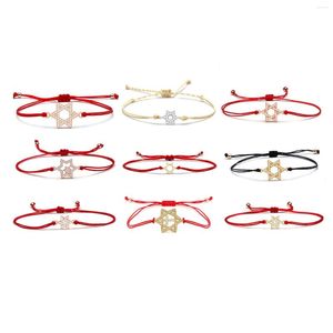 Pulseras con dijes Cubic Zirconia Cobre Estrella de David Pulsera Latón Unicursal Hexagrama Chapado en rodio Cordón rojo Joyería hecha a mano Presente