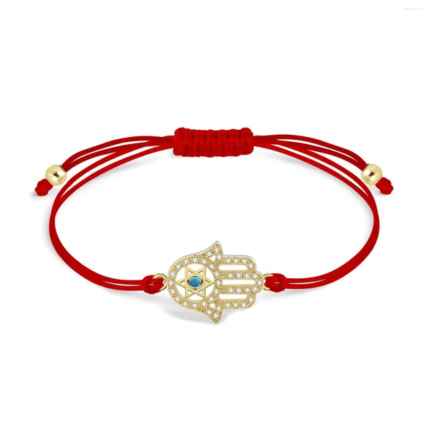 Pulseras con dijes Cubic Zirconia Cristal Chapado en oro Latón Estrella judía de David Hamsa Pulsera de mano Mujeres CZ Piedras Cadena roja Proteger joyería