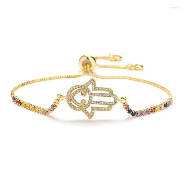 Bracelets de charme Zirconia Crystal cristal Hamsa Hand With Love Heart Bracelet Femmes 2023 Fashion White Cz Stones Stones Chain Corde Bijoux