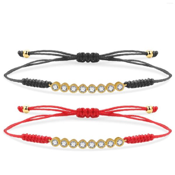 Bracelets à breloques Cubique Zircone Cristal Longue Barre Bracelet Femmes Simple Ligne CZ Pierres Rouge Noir Cordon À La Main Réglable Bijoux Présent