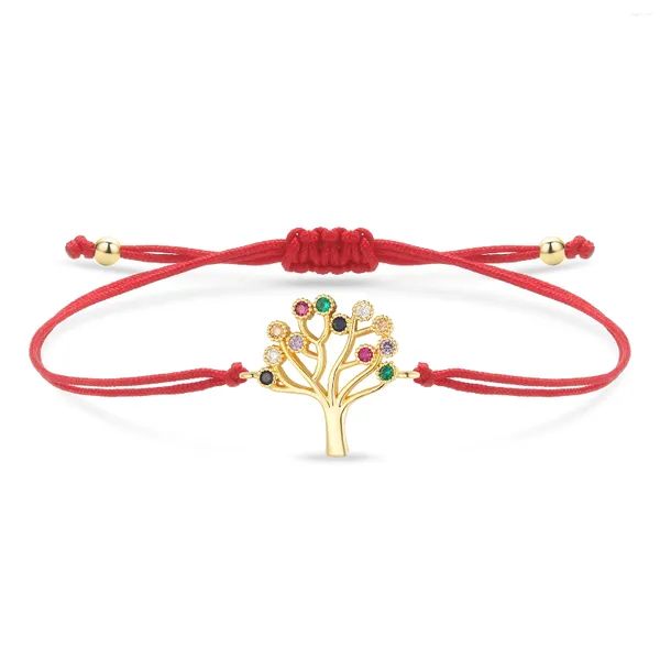 Pulseras con dijes Cubic Zirconia Crystal Tree of Life Lucky Red String Suerte Proteger Pulsera Mujeres CZ Zircon Piedras Joyería de cordón hecha a mano o