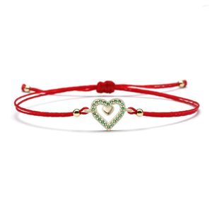 Pulseras con dijes de Zirconia cúbica, corazón rosa, pulsera ahuecada, elegante forma de amor de la suerte, cadena de cuerda trenzada, brazalete, regalo de joyería de fiesta para mujer