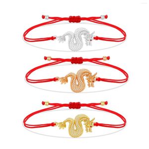 Bracelets porte-bonheur zircon cubique pierre Dragon chinois rouge chaîne Bracelet femmes hommes 2023 mode CZ Animal chanceux bijoux cadeau