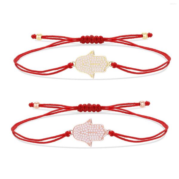 Bracelets porte-bonheur zircon cubique pierres Hamsa main Bracelet femmes 2023 mode plein CZ cristal rouge gris noir chaîne bijoux cadeau