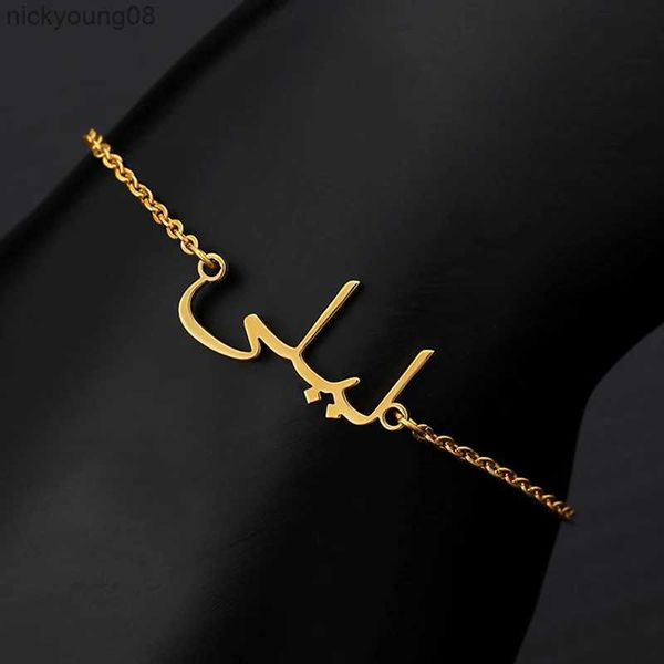 Charme Bracelets Personnalisé arabe lettre nom Bracelets pour femme couleur or acier inoxydable personnalisé Bracelet personnalisé bijoux poignet chaîne L2403