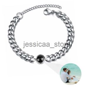 Bedelarmbanden Aangepaste armband met afbeelding aan de binnenkant Titanium stalen Cubaanse schakelarmband met gepersonaliseerde fotoprojectie voor heren Dames J240119