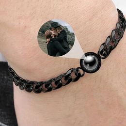 Bracelets de charme Custom Circle Pendentif Projection Po Bracelet avec couple Bijoux Memorial Cadeau pour lui personnalisé chaîne cubaine hommes 231128