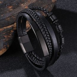 Bedelarmbanden aanpasbare graveer zwarte meerlagige lager lederen armband armband mannelijke sieraden casual mannelijke feestpole vriendje vriendje geschenken fr1178 230411