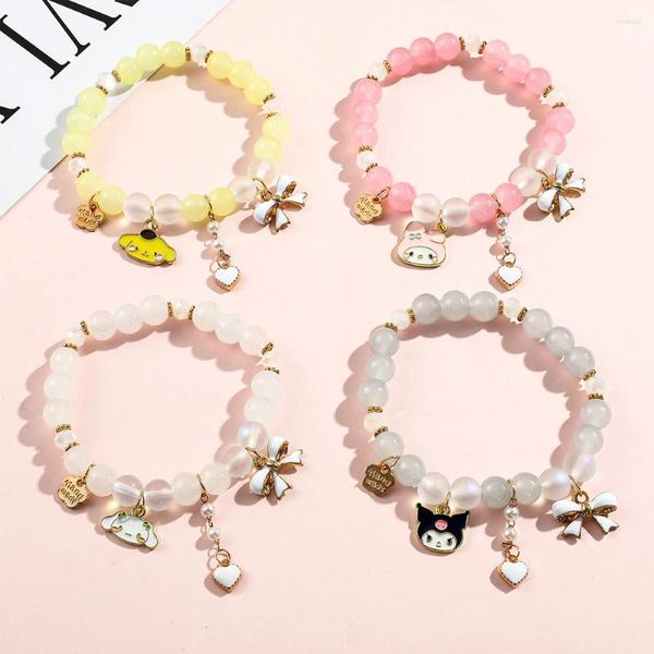 Pulseras con dijes Figura de anime linda Pulsera Colorida Cadena de cuentas de cristal Animales Arco Amor Encantos del corazón Brazalete para regalos de pareja Accesorios