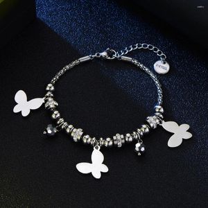 Bracelets de charme mignon papillon multidles multiples de pop-corn en acier inoxydable pour femme argent couleur stratone charmes bijoux en gros