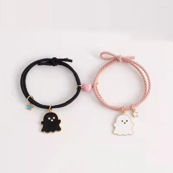 Pulseras de encanto lindo dibujos animados fantasma colgante para mujeres hombres imán negro blanco pareja pulsera amor succión magnética