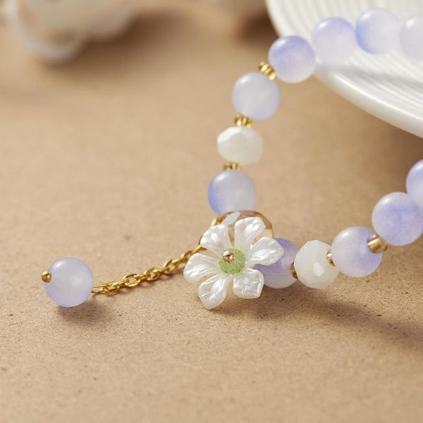 Pulseras con dijes, lindas perlas de cristal, cuentas de piedra Natural, pulsera de flores para mujeres y niñas, joyería de cuentas hecha a mano de moda dulce