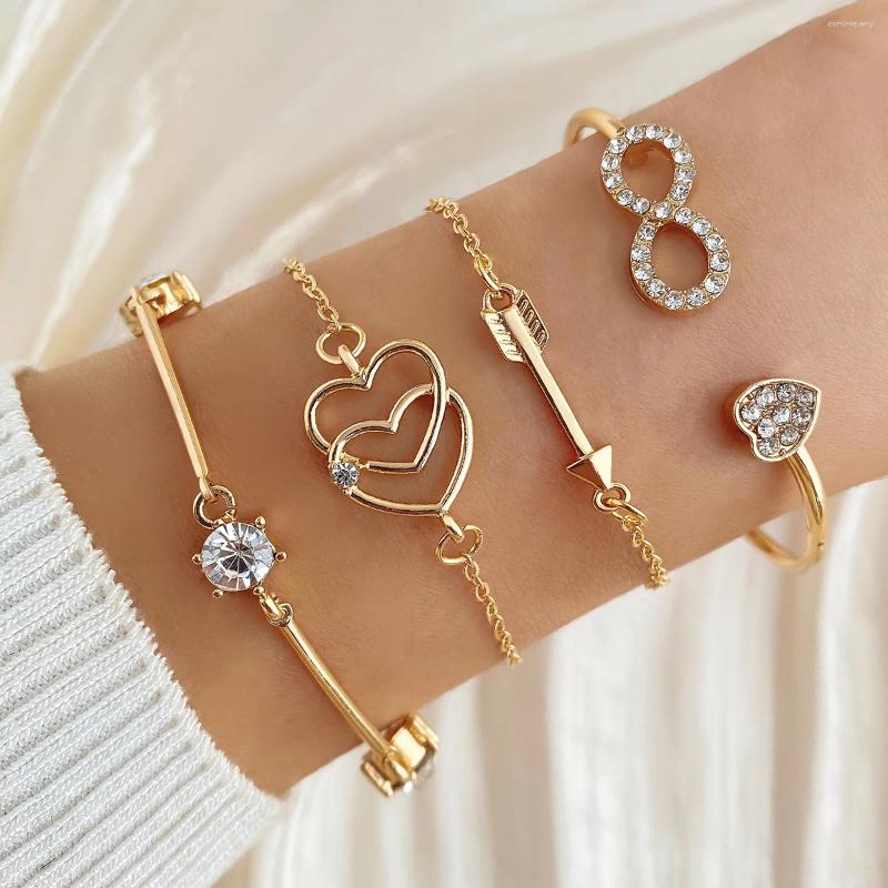 Charme pulseiras bonito duplo corações seta cristal zircão pulseira para mulheres geométrica pulseira corrente presente amantes moda jóias