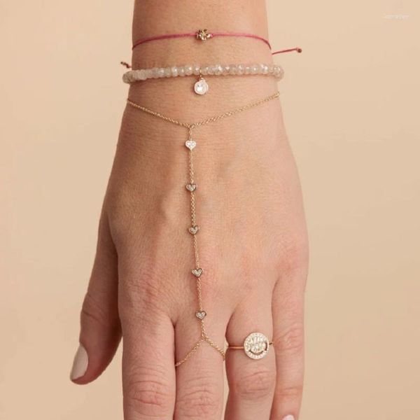 Bracelets de charme mignon joli petit mini CZ coeur lien chaîne esclave bracelet mode saint valentin cadeau pour petite amie