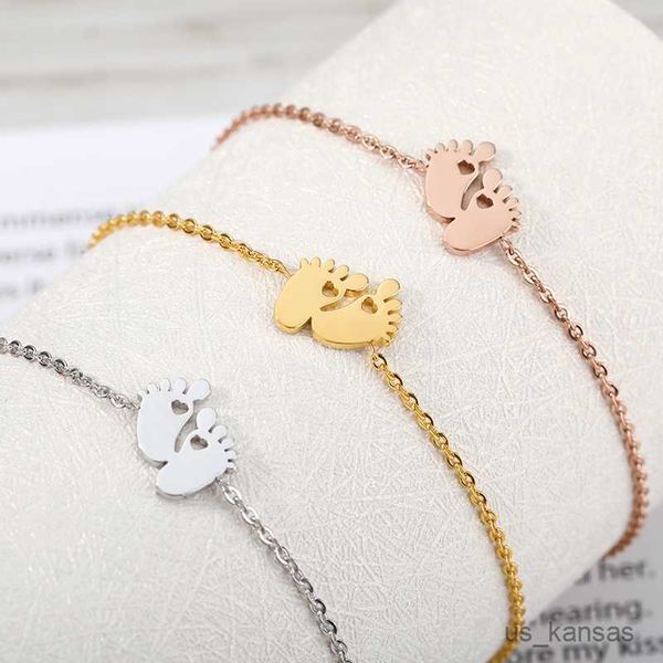 Bracelets porte-bonheur Mignon Petites Empreintes Bébé Bracelet Pour Femmes Charme Chaîne Bracelet En Acier Inoxydable Pieds Bijoux Bijoux De Mode Fête Des Mères R230714