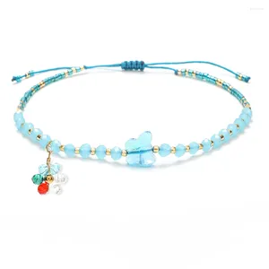 Bracelets de charme mignon petit verre cristal papillon bracelet bohème bleu perlé fleur à la main pour les femmes en gros