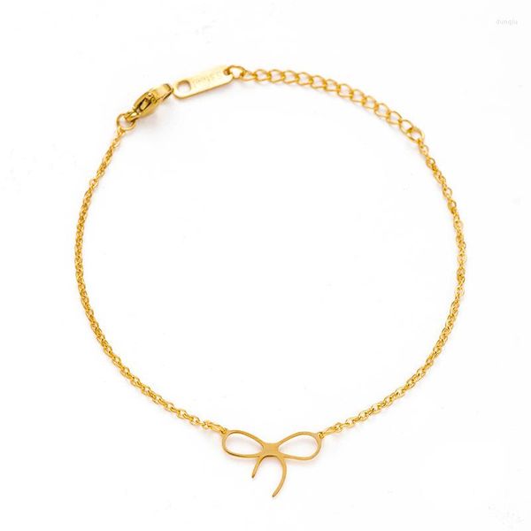 Bracelets porte-bonheur mignon en acier inoxydable petit nœud papillon pour les femmes 18 K plaqué or couleur lien chaîne géométrique Bijoux Femme