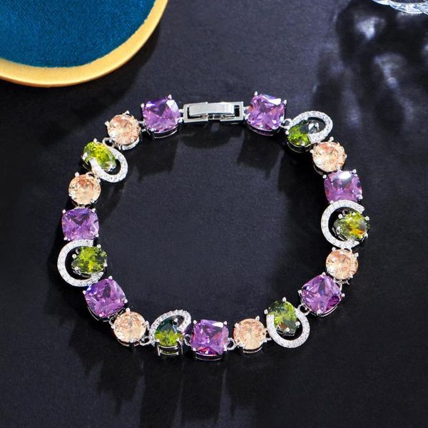Bracelets porte-bonheur CWWZircons véritable zircon cubique étincelant violet vert Olive CZ pierre femme fiançailles fête bijoux CB311