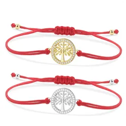 Bracelets de charme CZ Cristal Laiton Rond Arbre De Vie Cercle Bracelet Femmes Fille Cubique Zircone Simple Corde Rouge Bijoux Faits À La Main
