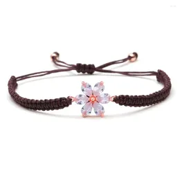 Bracelets de charme CZ Crystal Copper Fleur bracelet tressé Femmes Men Zircon Stone Red Purple String Macrame High Quality Present