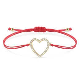 Charme Pulseiras CZ Cristal Banhado A Ouro Latão Amor Coração Pulseira Mulheres Menina Moda Cubic Zircon Red String Handmade Trendy Jewelry