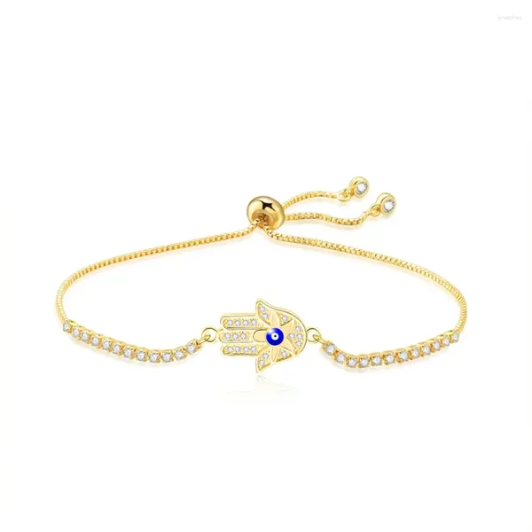 Pulseras de encanto CZ Crystal Chapado en oro Flor de latón Hamsa Mano de Fátima Pulsera Mujeres Cubic Zirconia Ojo Joyería Regalo