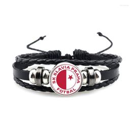 Bedelarmbanden Tsjechische Sk Slavia Praha Fotbal Charms Leather Lederen Bracelet Handgeweven Snap Men en Women Accessoires Juwelsecharm Lars22