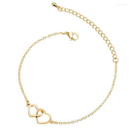 Bedelarmbanden Sierlijk Dubbel Hart Armband Sieraden Roestvast staal Niet-bezoedelen Zilver 18K Goud Kleur PVD Plating Dames Bijoux