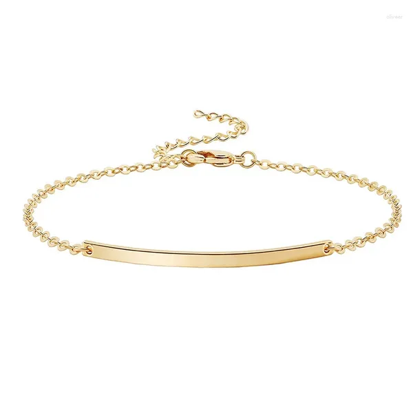 Bracelets de charme Dainty Gold Silver Bar Bracelet pour femmes Simple Délicat Link Chaîne 14K Plaqué À La Main Minimaliste Bijoux Cadeau