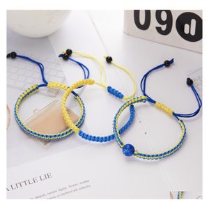 Pulseras con dijes Margarita Ucrania Girasol Cuerda hecha a mano Azul y amarillo Amistad étnica Pulsera Pareja Joyería Fiesta de viaje Muñeca D Otjls