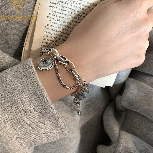 Bracelets porte-bonheur DAYIN Vintage Thai Silver Dollar Tag Bracelet Pour Femmes Fille Hip Hop Mode Bijoux Ami Cadeau Fête Pulseras Mujer