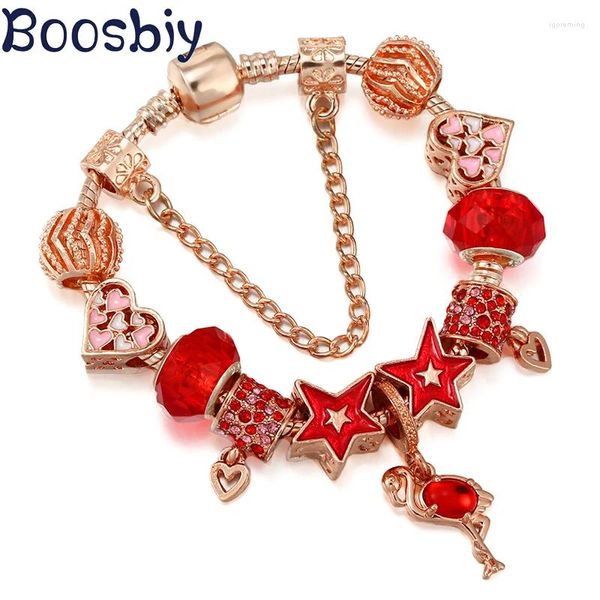 Bracelets de charme Design Design Flamingo Handrrawn Heart Pendants Fit Star Beads Bracelet BIELLES DE MASSE BIELLIS