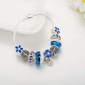 Charm Bracelets Design Flower Pendants Bracelet Homme Royal Blue Glass Beads Para Mujeres DIY Fashion Jewelry Pulseras Mujer