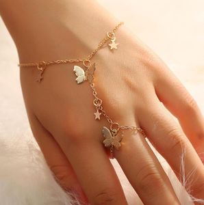 Bracelets de charme Design Gold Color Star Butterfly Bracelet pour les femmes Mode connectée doigt à la main Anneau Boho Boho Gift9986706