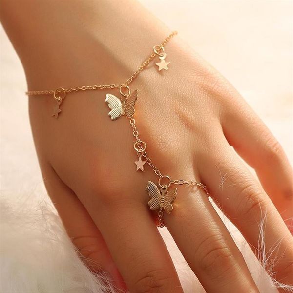 Bracelets de charme Design Gold Color Star Butterfly Bracelet pour femmes Fashion Connected doigt On Hand Female Boho Jewelry Gift258Q