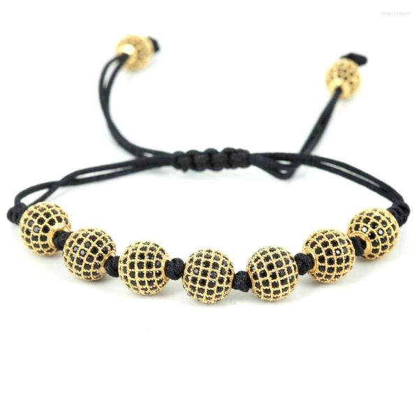 Bracelets porte-bonheur Design fait main macramé 7 pièces 10mm Micro pavé noir CZ perles Bracelet de briade pour hommes et femmes cadeau