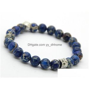 Bedelarmbanden ontwerpen hoogwaardige sieraden groothandel 8 mm blauwe zee verzonden stenen kraal met bronzen goud en sier Skl armband druppel leveren dhrlo