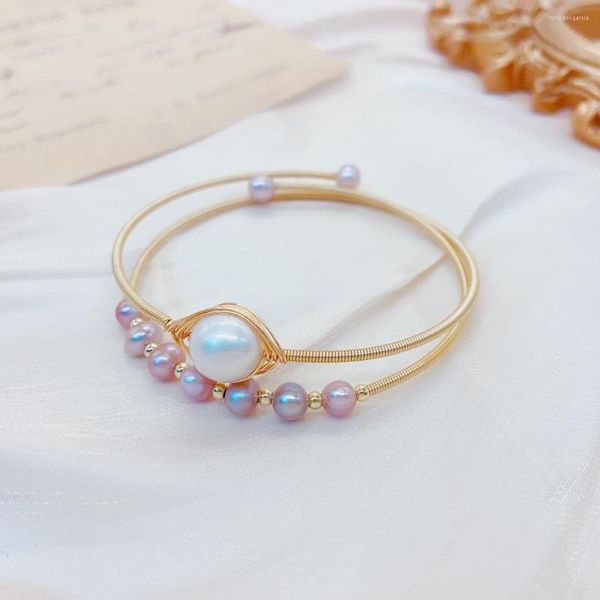 Pulseras de encanto Diseño Pulsera apilable en capas con perla de agua dulce blanca púrpura rosa para mujeres Cumpleaños Regalo del día de la madre