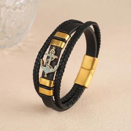 Bedelarmbanden Ontwerp Meerlaags Leer Zirkonia Anker Gevlochten Roestvast staal Armband met magnetische sluiting Elegant Voor Feest Bruiloft Sieraden